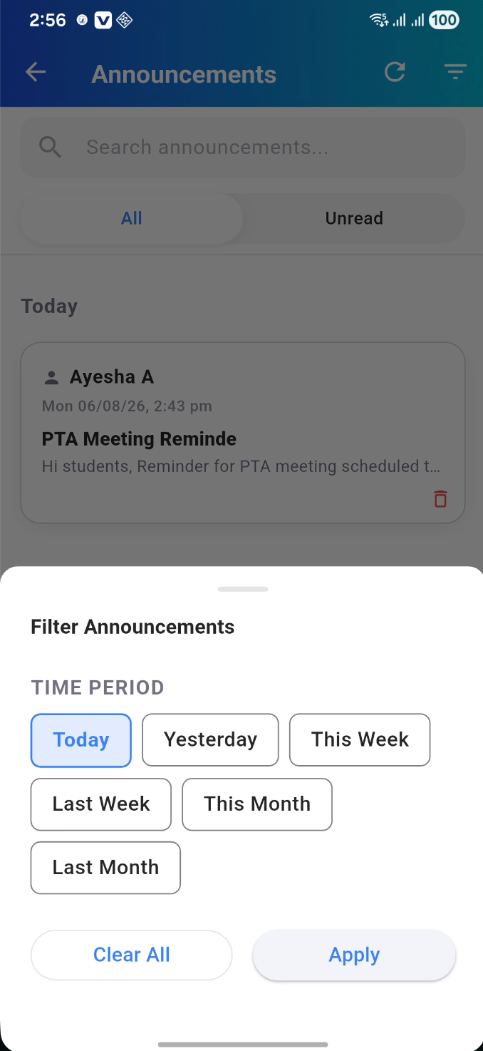 Filter announcements by date