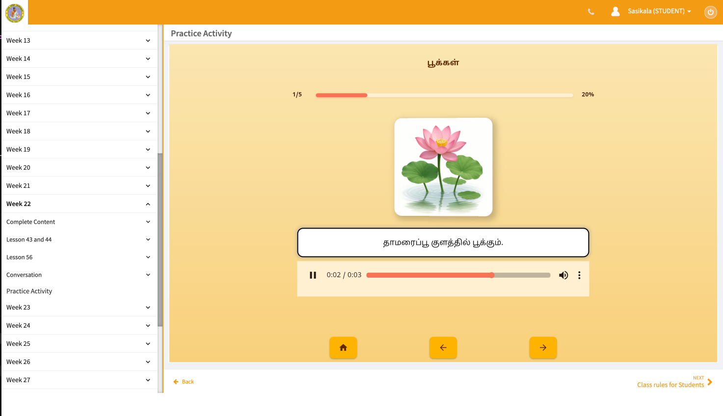 Audio and visual practice activity