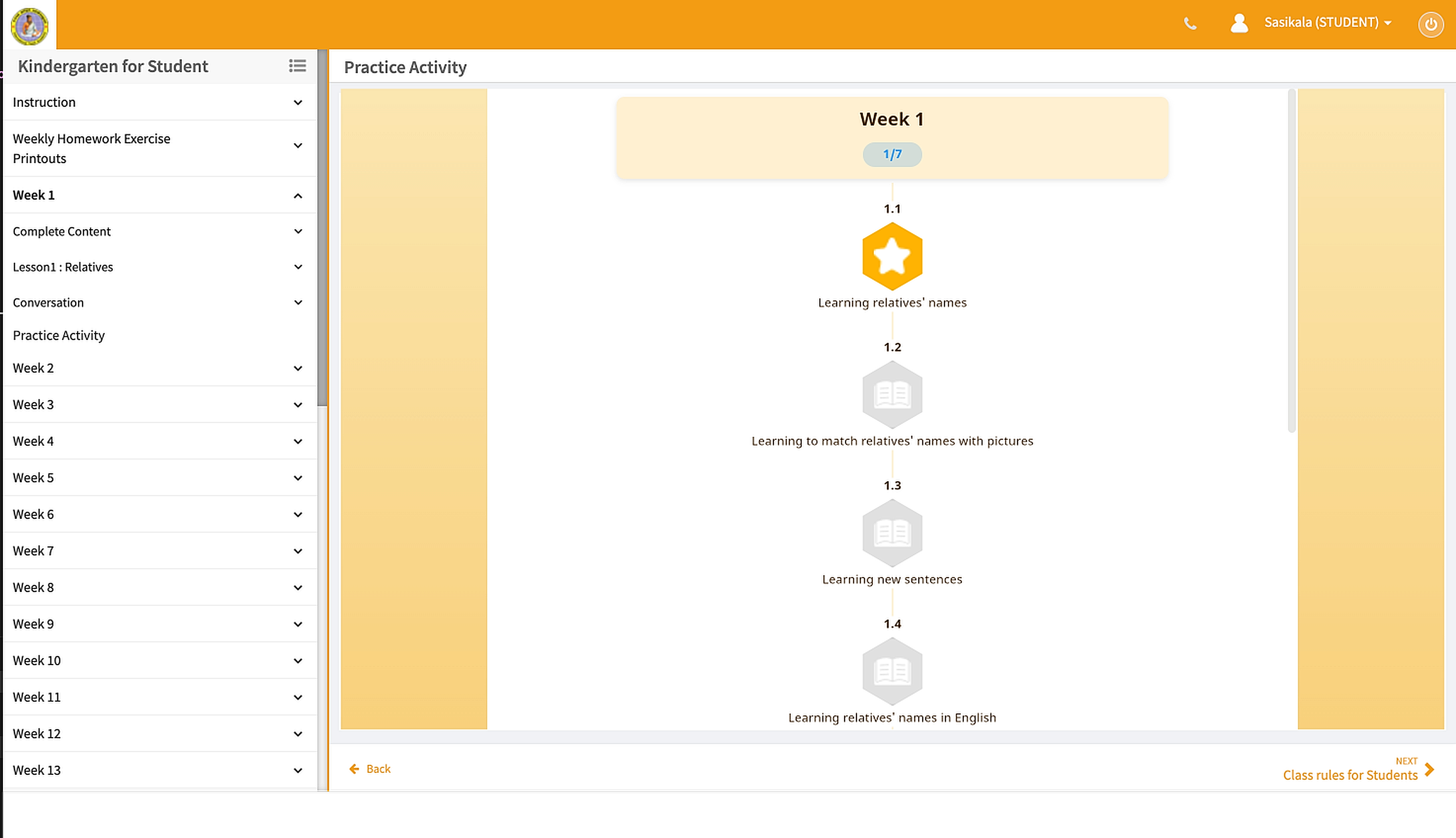 Weekly practice activity roadmap